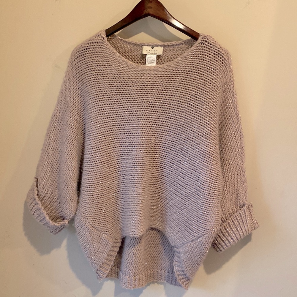 Blush/silver knit dolman cut sweater.